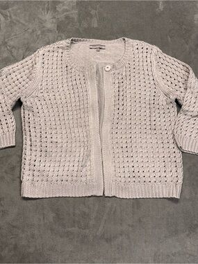 Anne Klein Light Gray/Silver Silk & Rayon Open-Knit Cardigan
